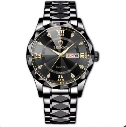 BINBOND Luminous 2521 Quartz Waterproof Fashion Watch for Men Date Stainless Steel Watches Wrist