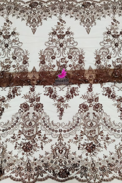 HY2747 Luxury floral embroidery french cream 3d beaded sequins lace african bridal wedding dress fabric