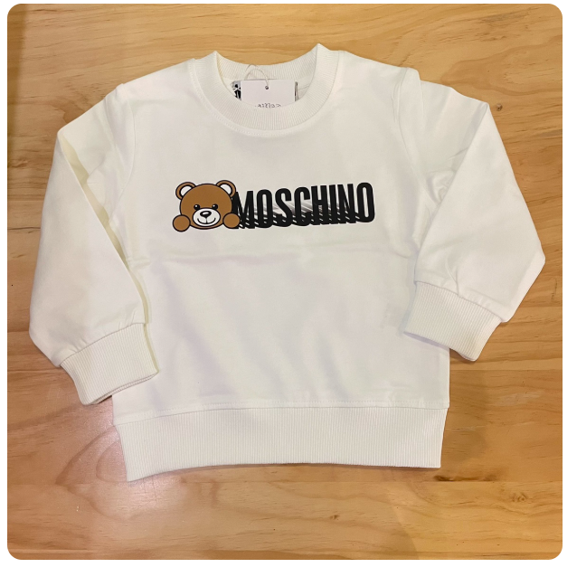 Trendy children's clothing brand, 2024 Autumn/Winter new style: Letter Bear Girls' Pure Cotton Pullover Sweatshirt, Boys' Fleece Lined