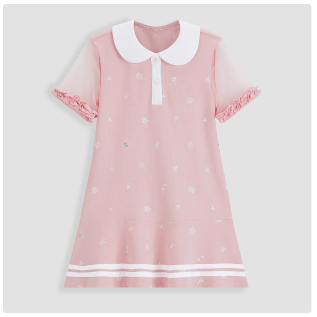 Baleno children's clothing children's mesh stitching lace cuffs doll collar print POLO girls dress summer