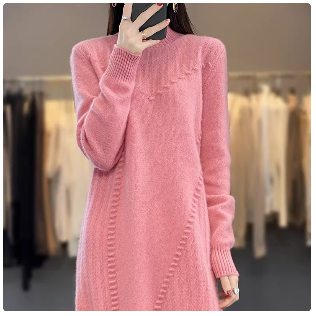 Brand discount women's clothing counter foreign trade medium and long wool sweater women 2023 dress knitted sweater western style sweater dress