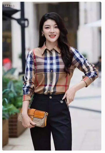 European station British style high-end 2024 autumn new fashion middle-aged and elderly temperament long-sleeved classic plaid shirt