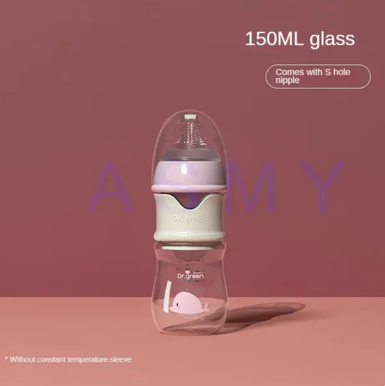 Dr.Green Newborn Baby Bottle Glass 150ml/240ml Wide Mouth Bottle Sealed isolation Fast milk filling Removable/Washable Bottles