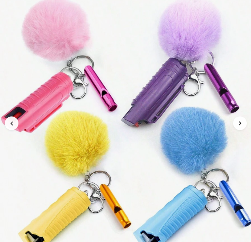 1set Keychain With Spray Bottle, Emergency Survival Whistle, And Cute Pom Pom