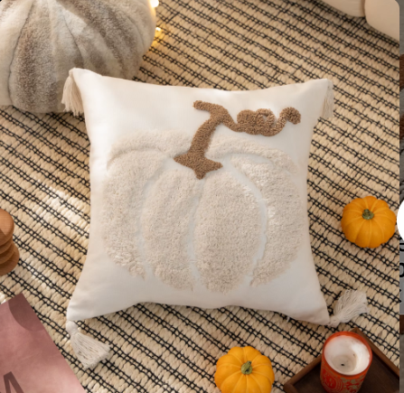 Halloween Pumpkin Spider Cartoon Festivals Celebrate Embroidery Tufted Cushion Cover With Tassel for Home Decorative Pillowcase
