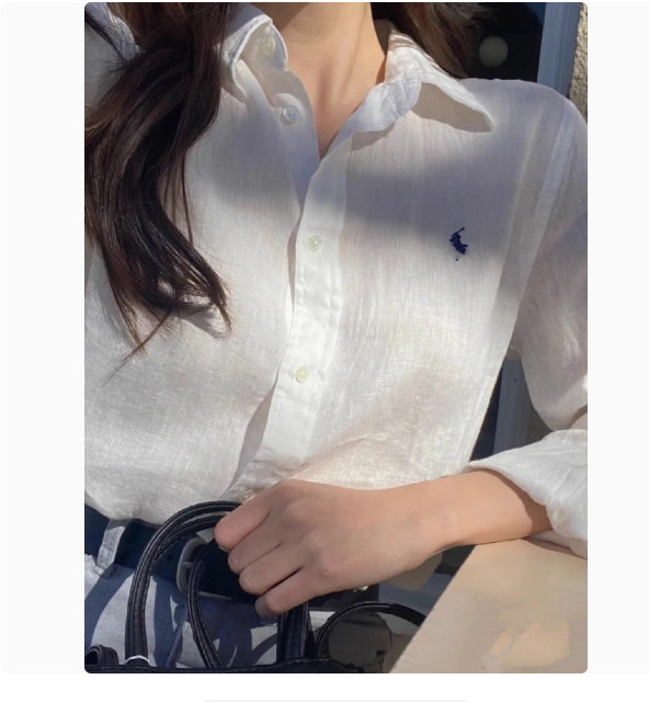 RL Raff old money style linen shirt sun protection unisex style pony logo embroidery all-match polo collar thin shirt