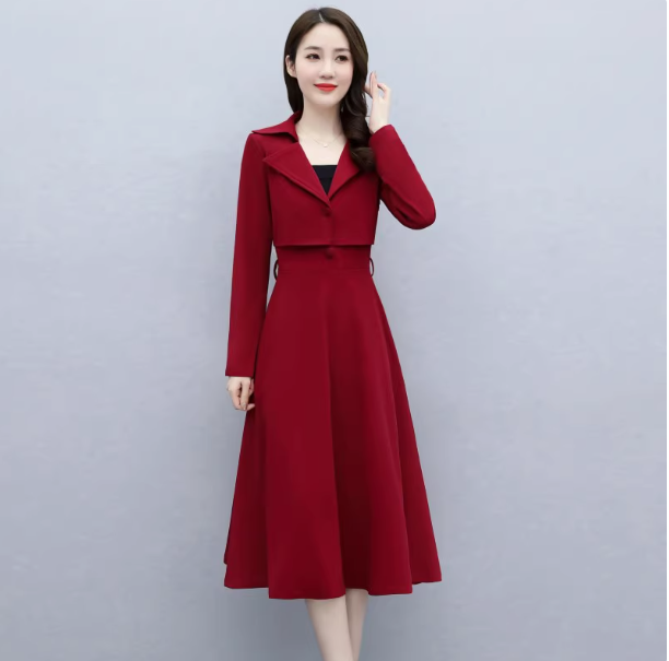 Red dress female 2024 spring and autumn new style temperament high-end wedding dress mother's wedding dress bottoming skirt