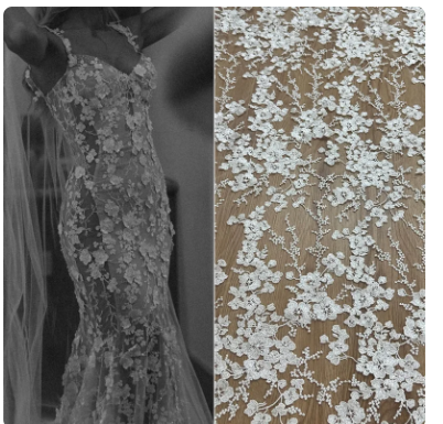 New Hot Wedding Dress Embrodery Floral Flower Unique Wedding Dress French Chantilly Lace Fabric 1 Yard