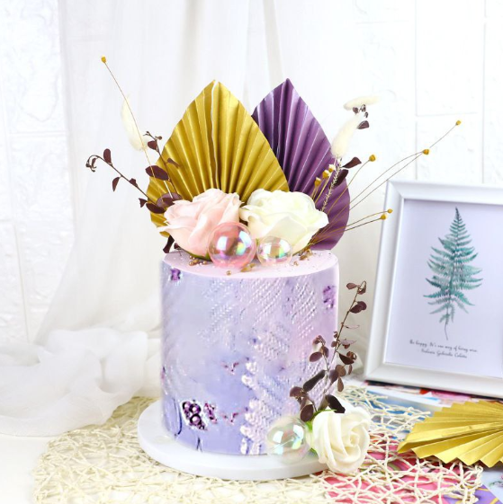 Baking cake decoration birthday plug-in folding fan net red ins style golden purple leaf flag dessert table dress up party