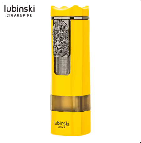 Lubinski Torch Lighter Triple Jet Flame Refillable Butane Cigar Lighter Windproof Lighter with Cigar Punch Rest Holder