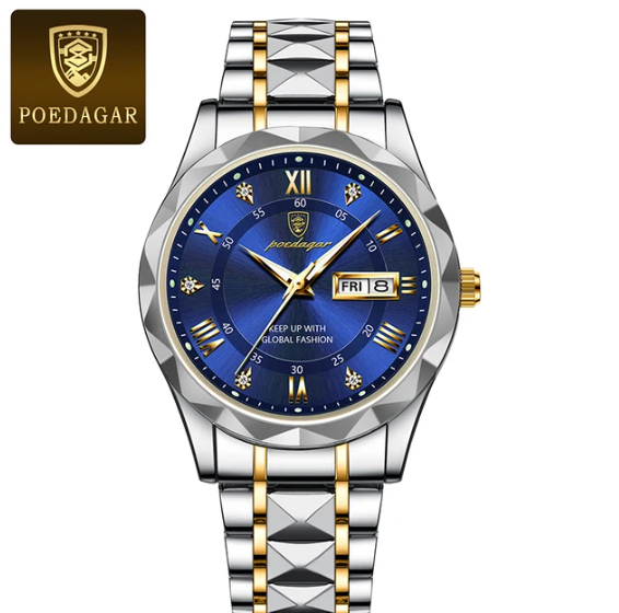 POEDAGAR Top Brand Luxury Man Wristwatch Waterproof Luminous Date Week Men Watches Stainless Steel Quartz Men's Watch Male reloj