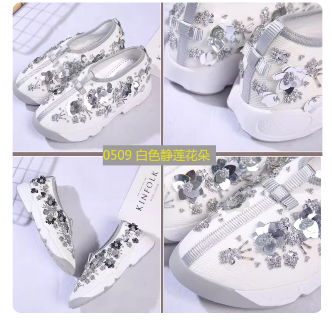 Chili Pepper style mesh garden shoes beaded sequin rhinestone flower single shoes casual thick-soled sports platform shoes for women