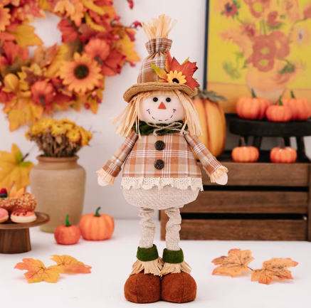 Harvest Season Sunflower Maple Leaf Scarecrow Telescopic Doll Standing Doll Ornament Thanksgiving Home Decoration