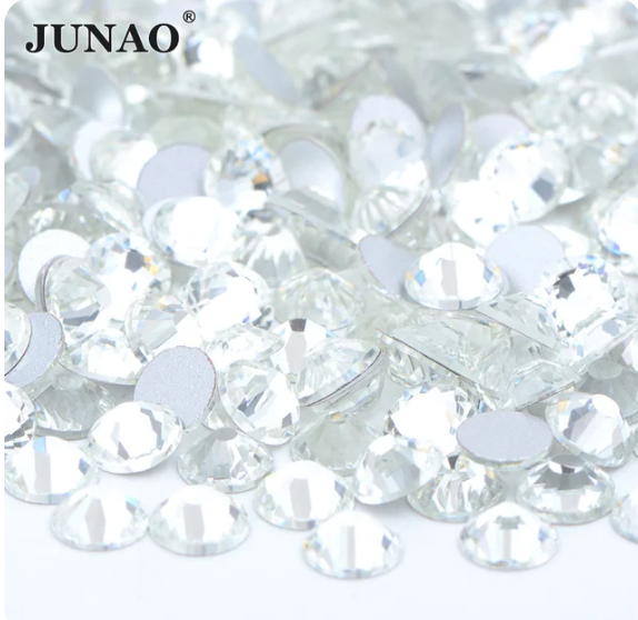 JUNAO Wholesale SS6 SS8 SS10 SS12 SS16 SS20 SS30 Glass Rhinestones Flat Back Strass Non Hotfix Crystals For DIY Nail Decoration