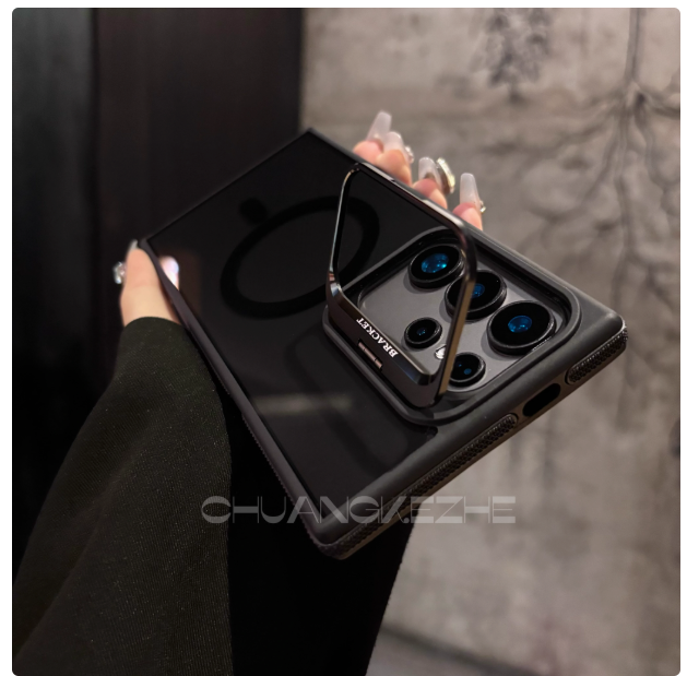 Lens invisible bracket suitable for Samsung S25/S24Plus magnetic mobile phone case S23FE/22ultra side anti-slip strip Galaxy s25+ simple anti-fall protective cover transparent black and dirt-resistant ins