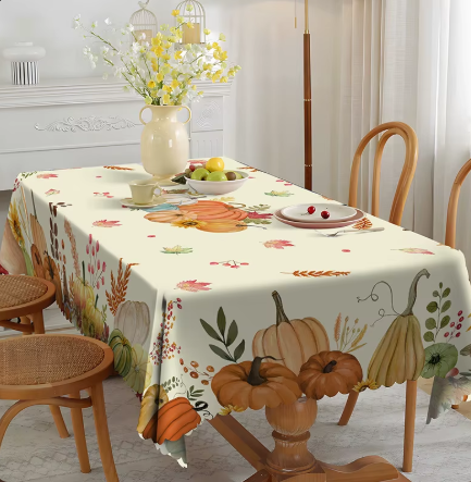 Autumn Pumpkin Tablecloth Printed Spill Resistant Festival Tablecloth for Thanksgiving Harvest Fall