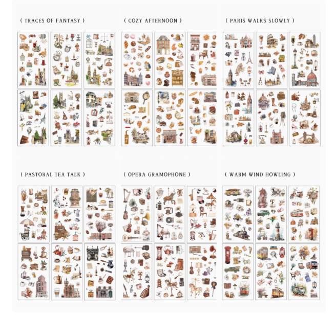 PET waterproof notebook stickers European retro items niche pattern collage notebook diy Guka decoration stickers