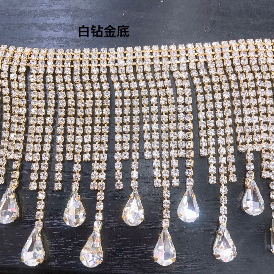 Teardrop pendant, fancy tassel, rhinestone chain, AAA rhinestone chain stitch, shoulder, neckline, belt, bracelet DIY making