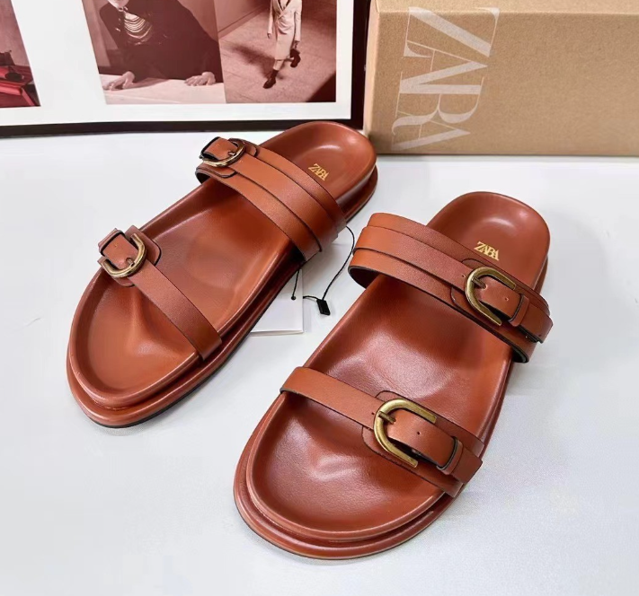 ZA new 2024 thick-soled women's shoes with a buckle metal open toe back empty European and American style fashion sandals slippers women