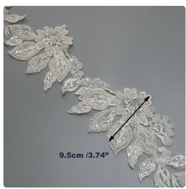 1yard luxury beaded embroidery lace appliques for wedding dresses Rhinestone lace applique patches Embroidery lace parches ropa