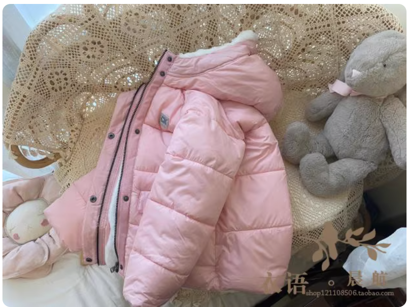 Warm and comfortable pure American tail girls' medium and large children's soft Serta plush thickened hooded cotton coat