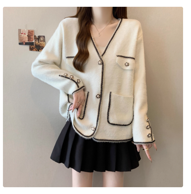 Plus size women's clothing fat mm autumn new 2024 simple retro loose sweater jacket casual top knitted sweater