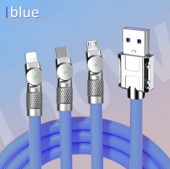 BlueWow The New 3 In 1 180 Degree Rotating Head 120W 6A 1.2m Data Line Super Charging for Xiaomi Huawei Iphone USB Metal Cable