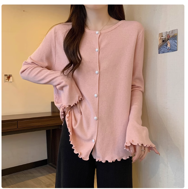 Pink Chanel style knitted cardigan thin jacket for women spring and autumn large size fat mm slimming age-reducing temperament beautiful top