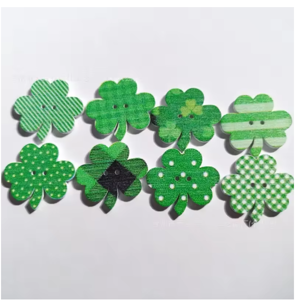 50Pcs Japanese Retro Early Style Green Clover Wooden Buttons Clothing Sewing for Kid Women Notebook Journal Cover DIY Deco Patch