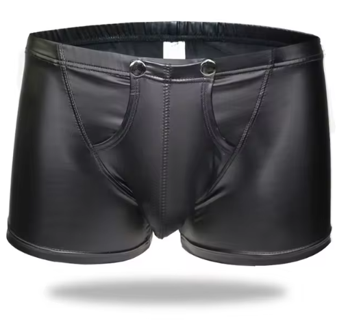 Boys U Convex Pouch Boxer Shorts for Men's Sexy Patent Leather Underwear Faux Leather Bottom Panties Low Waist Funny Underpants