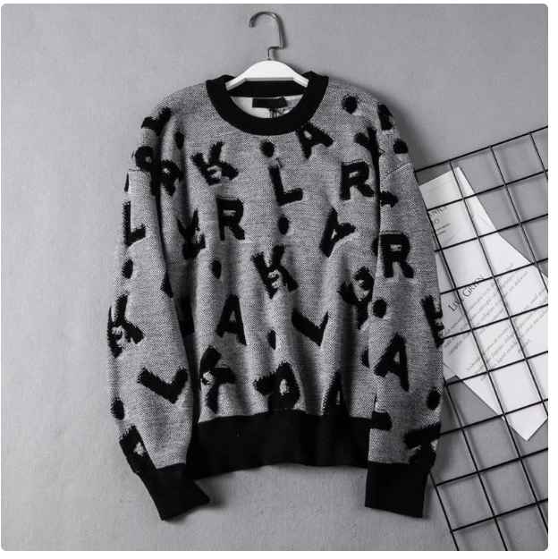 American pure edge K Er series autumn and winter new women's knitted jacquard letter sweater wool blended round neck sweater