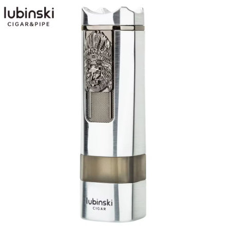 Lubinski Torch Lighter Triple Jet Flame Refillable Butane Cigar Lighter Windproof Lighter with Cigar Punch Rest Holder