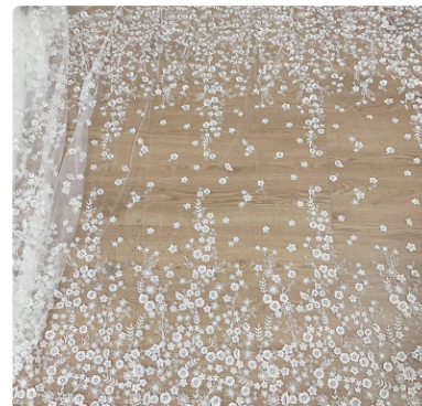 LFY New Style LB292 Floral Off White Mesh Lace Embroidery Fabric Ivory Good Quality Wedding dress fabric 1 Yard