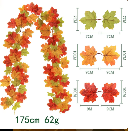 AYOYO Halloween Christmas Wall Hanging Simulation Maple Leaf Vine Artificial Green Plant
