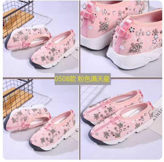 Chili Pepper style mesh garden shoes beaded sequin rhinestone flower single shoes casual thick-soled sports platform shoes for women