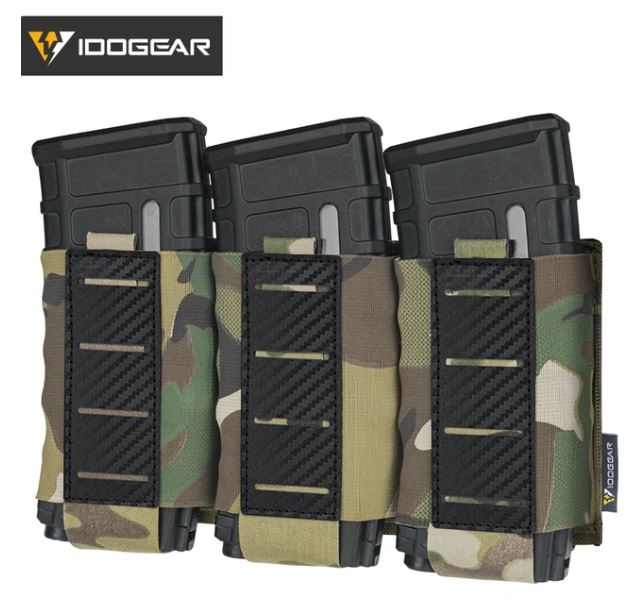 IDOGEAR Tactical Mag Pouch 5.56 Triple Mag Carrier Carbon fiber MOLLE Pouch Camo 3592