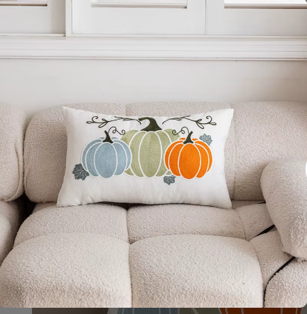 High Quality Halloween Home Decor Embroidered Pumpkin Sofa Throw Pillowcase and Woven Cushion Cover Factory Wholesale