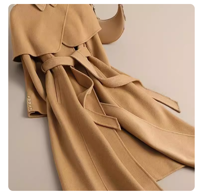 24 Autumn and Winter New Single-sided Wool Coat Women's Mid-length Wind Cape Removable Wool Jacket New Year's Battle Suit