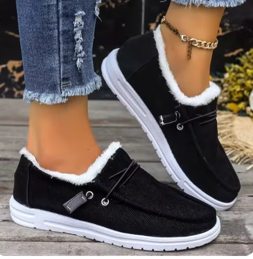 Winter plush lined flat shoes, Women's low top slip on shoes, women's footwear