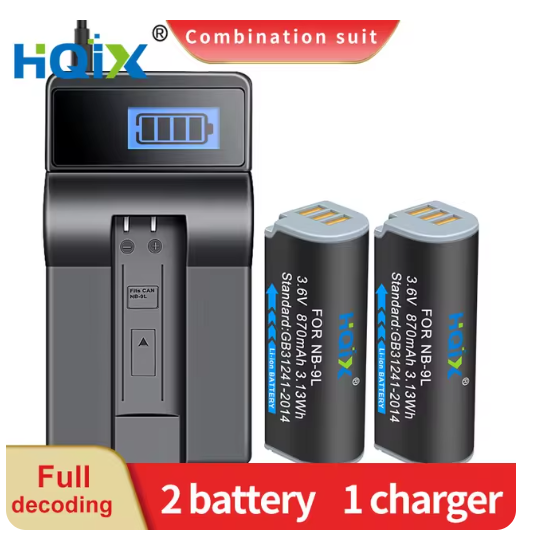 HQIX for Canon POWERSHOT N N2 SD4500 IS IXUS 500 510 1000 1100 HS IXY 50S camera NB-9L Charger Battery