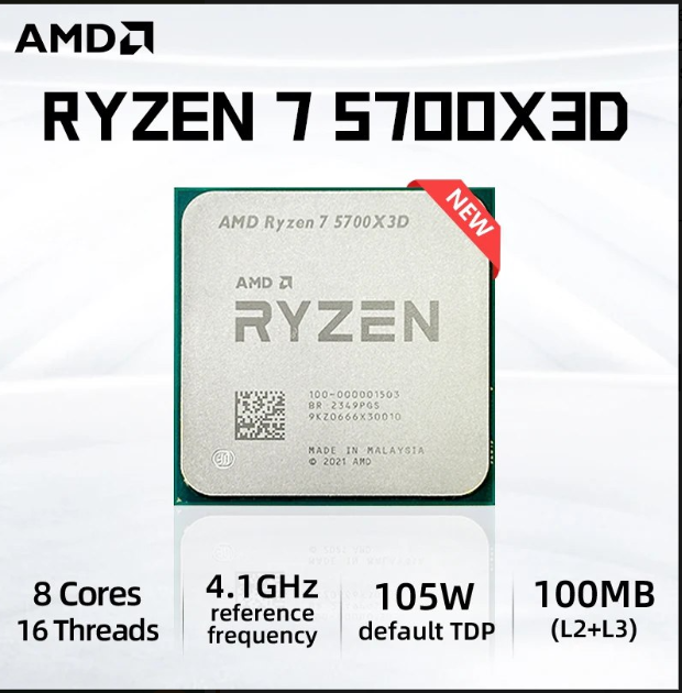 New AMD R7 5700X3D Ryzen 7 5700X3D 3.0 GHz 8-Core 16-Thread CPU Processor 7NM L3=96M 100-000001503 Socket AM4 but without fan