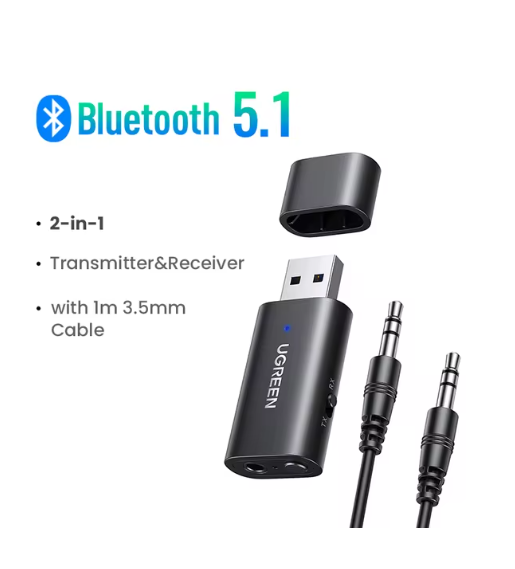 UGREEN Bluetooth Receiver Transmitter 2 in 1 Bluetooth 5.1 Adapter Wireless Car Receiver Aux for Car Stereo Speaker 3.5mm Jack