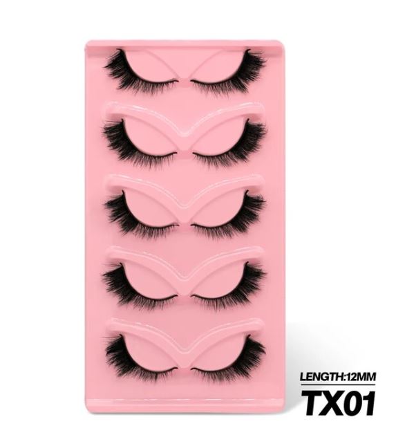 GROINNEYA 5/7 Pairs Cat Eye Lashes Faux Mink Eyelashes Fluffy long Full Strip Lashes Winged End Eye Elongated Fake Lashes