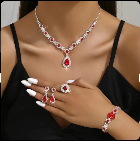 New Design Fashion Hot Sell Style High-end Crystal Water Droplets Necklace Earring Bracelet Ring Jewelry Set