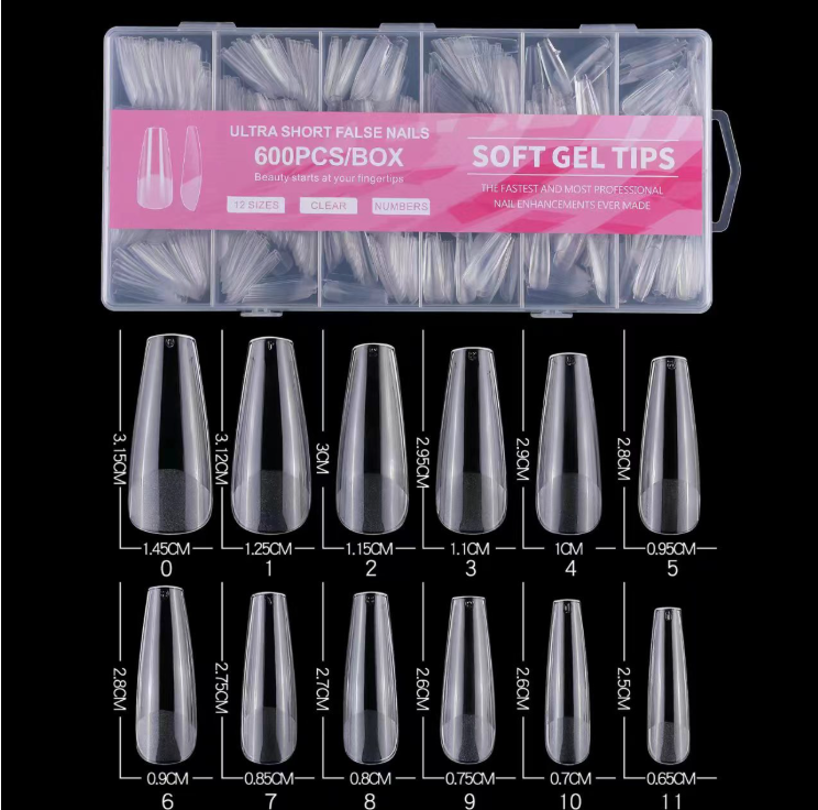 Nail tips, no need to carve thin short and long nail tips, semi-frosted, traceless, transparent frosted false nail tips 600 pieces