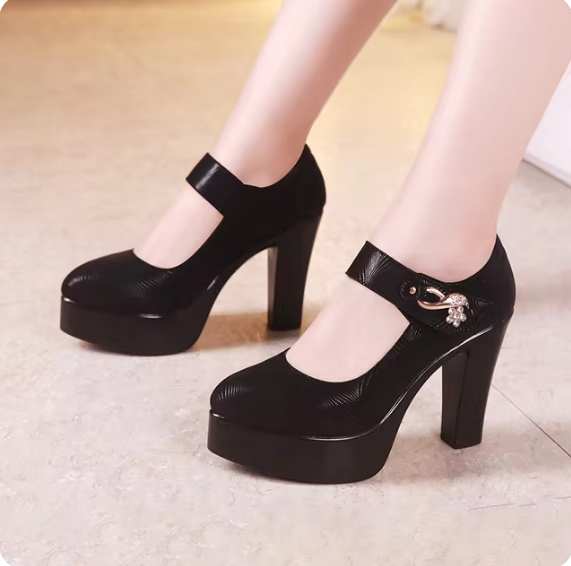 6cm 8cm 10cm Block Heel Platform Pumps Women Shoes 2024 Spring Floral Black High Heels Shoes Ladies Elegant Office Shoe 41 42 43