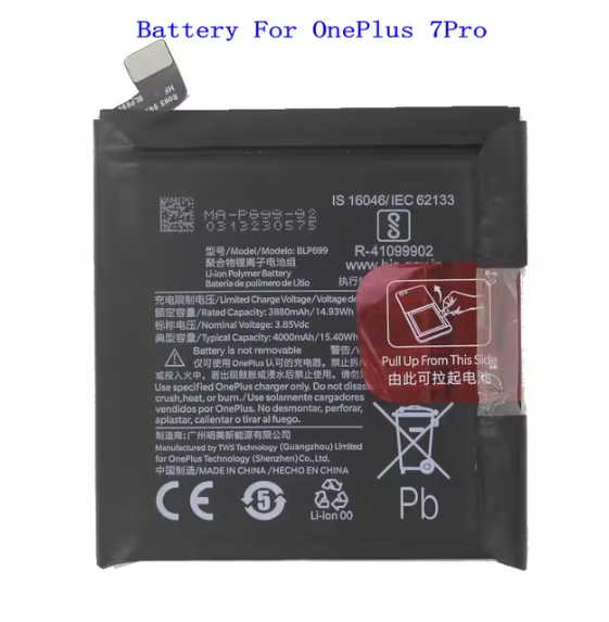 1x 4000mAh / 15.4Wh BLP699 Replacement Battery For OnePlus 7Pro 7 Pro (Not For 7T Or 7T Pro ) Batteries+ Repair Tools kit