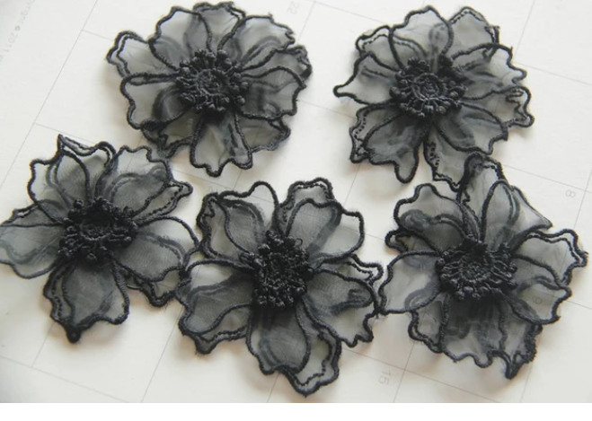 10PC/ Lot black flower patches lace patch 3D handmade floral headwear wedding dress clothes sewing accessories