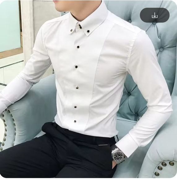 Men's Shirts Luxury Brand New Long Sleeve Elegant Shirts For Men Clothing Slim Fit Casual Mens Dress Shirts Formal Black/White