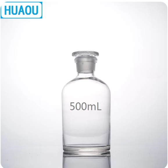 HUAOU 500mL Narrow Mouth Reagent Bottle Transparent Clear Glass with Ground in Glass Stopper Laboratory Chemistry Equipment